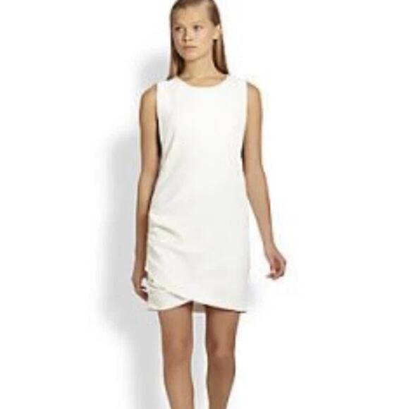 Rebecca Minkoff Sleeveless Ruched Mini Shift Dress w/ Side Zippers Chalk White 4 - Picture 1 of 6